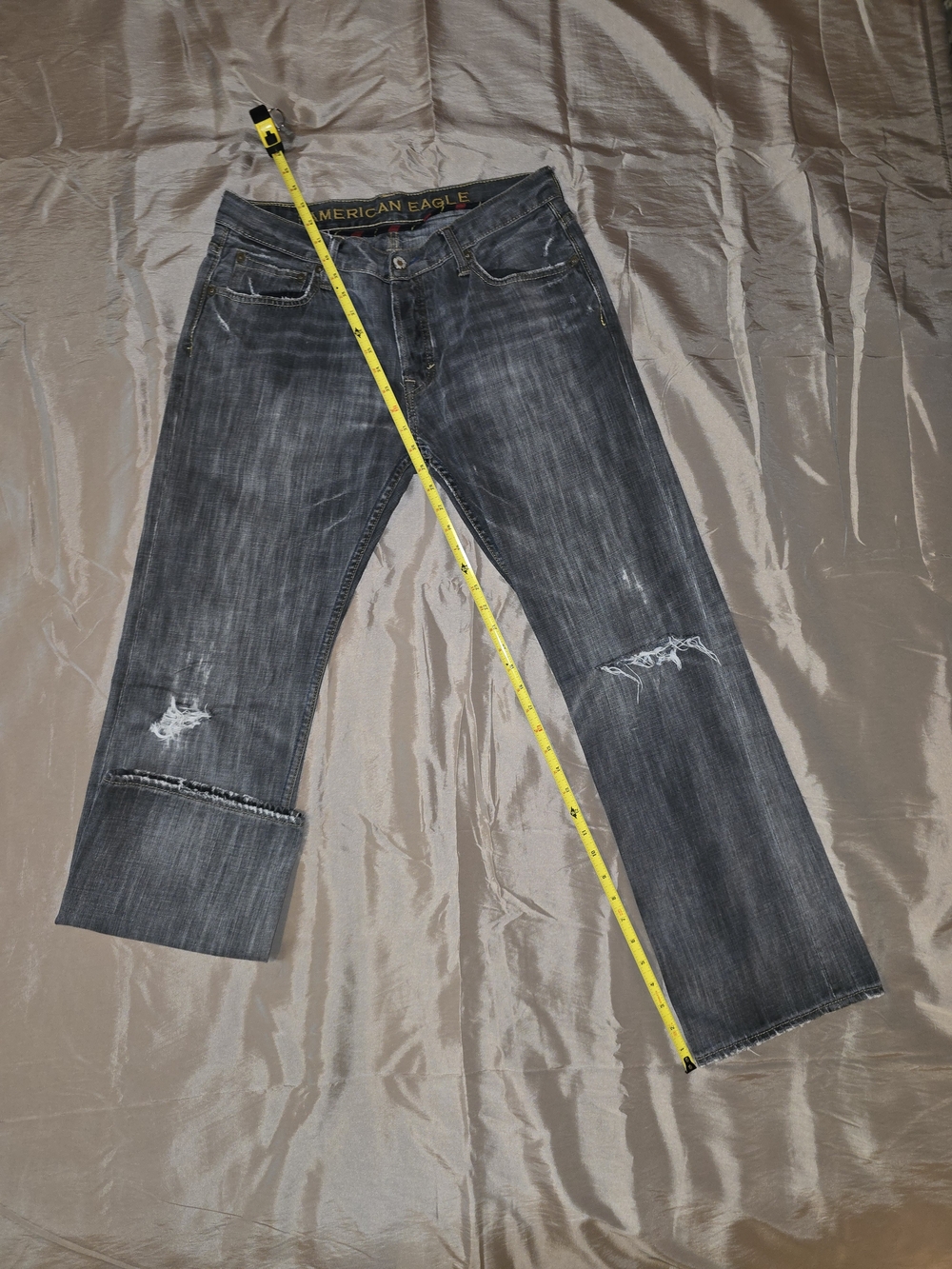 Y2K American Eagle Light Gray Acid Wash Slim Straight Jeans 33x32